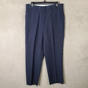 Roundtree &‎ Yorke Pants Men 34x32 (33x30) Blue Wool Blend Flat Front Unhemmed